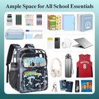 Clear Backpack for School - 17 Inch Game Patterned Bookbag, Black