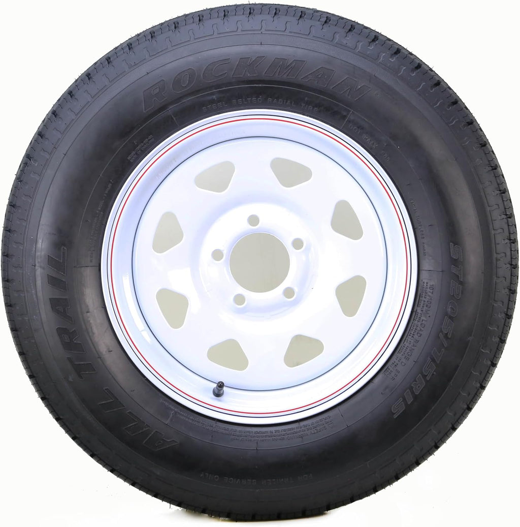 Trailer Tire & Wheel ST205/75R15 8-Ply D 107M 5X4.5 White Spoke Rim