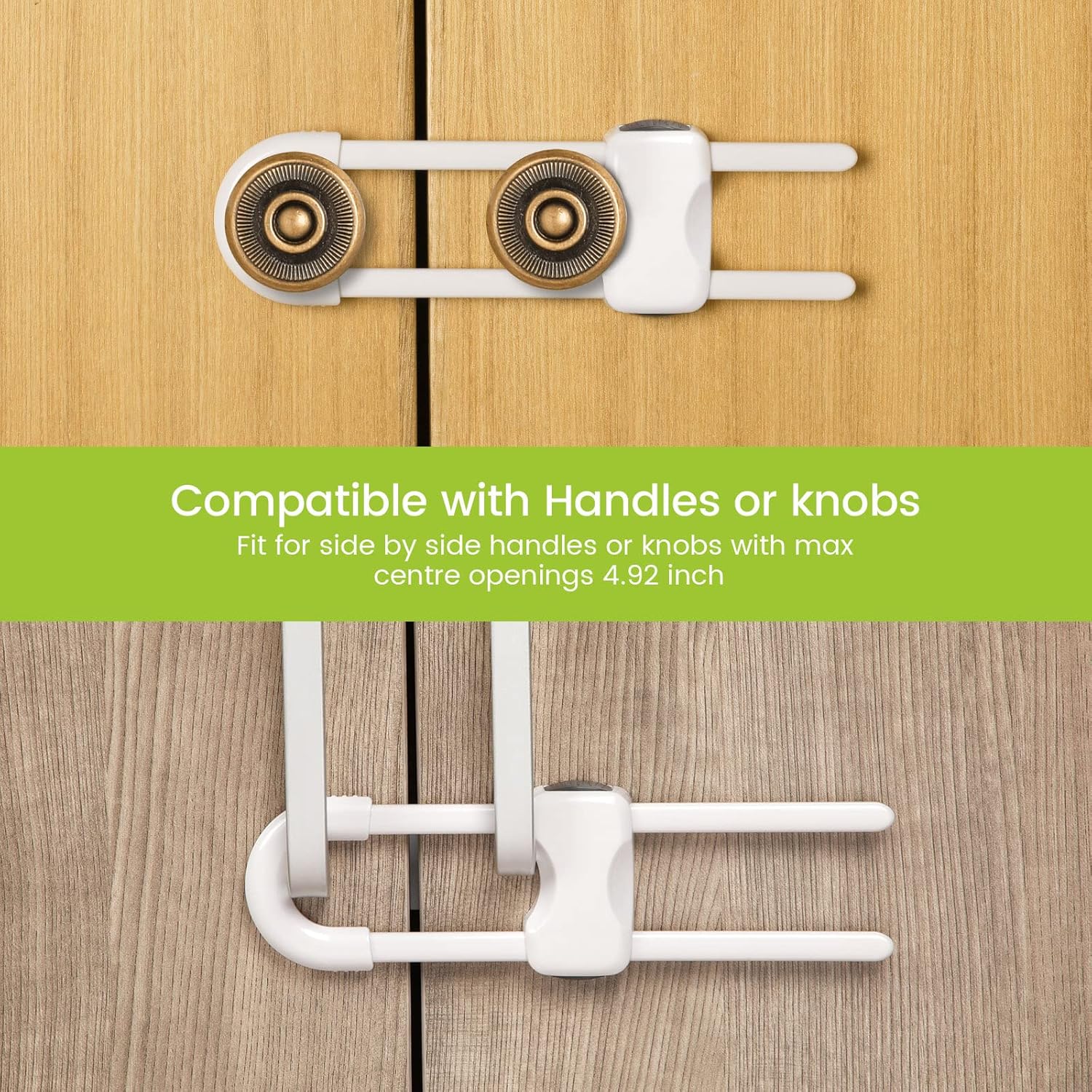 10 Pack Baby Cabinet Locks, No Adhesive No Drill Child Safety Locks for Cabinets with Knobs or Handles, Adjustable