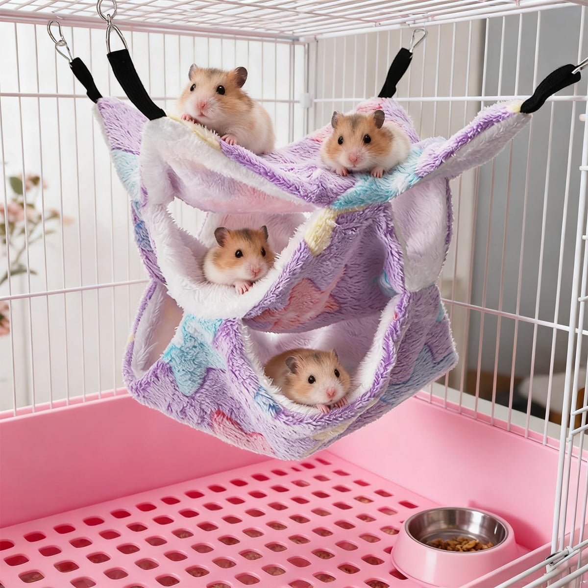6 Pieces Rat Hammocks for Cage, 3 Layer Guinea Pig Hideout Bed