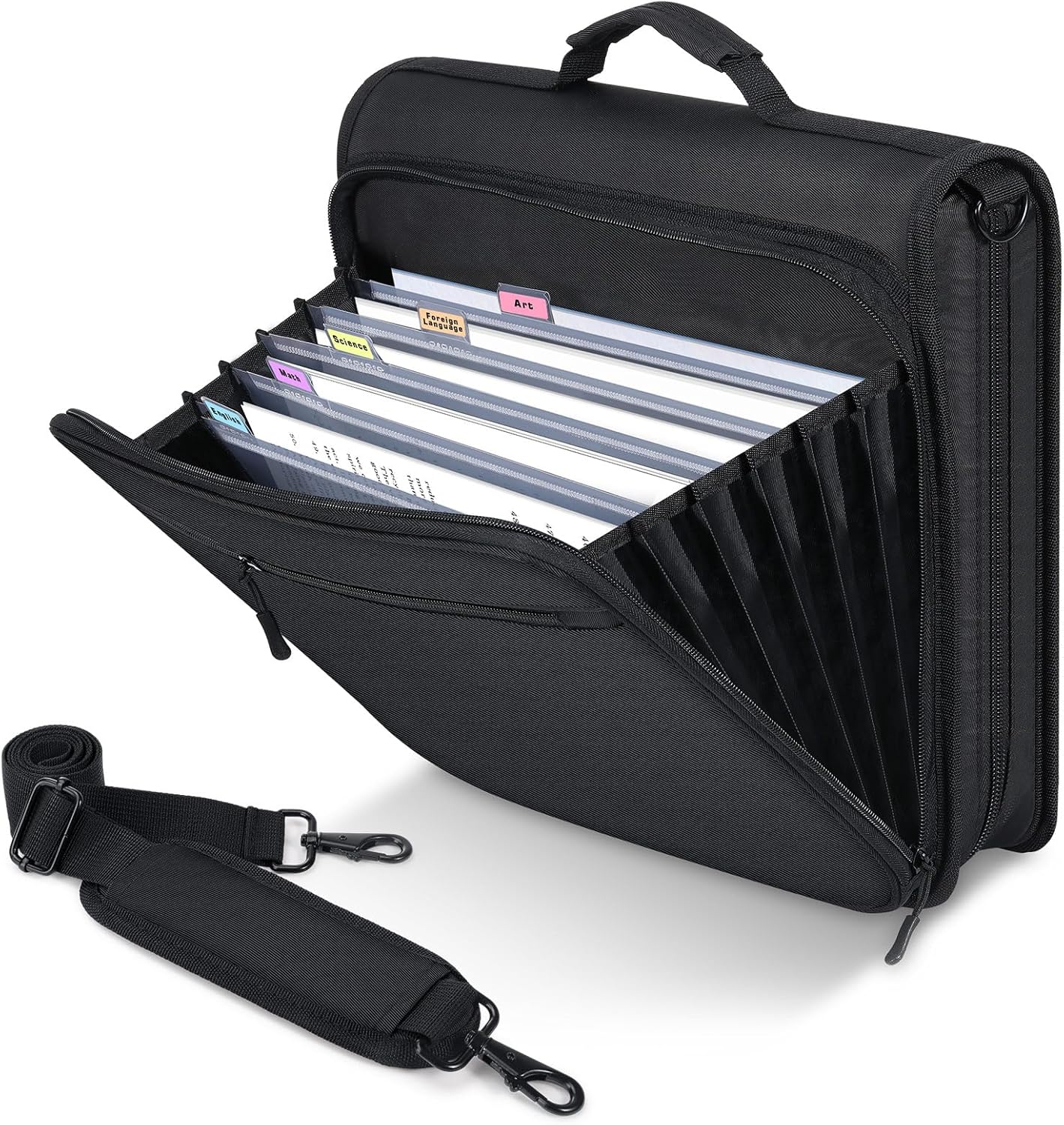 Zipper Binder, 2-Inch 3-Ring, 500 Sheets, 5-Tab File Folders, Black | 420D nylon with five dividers, multiple