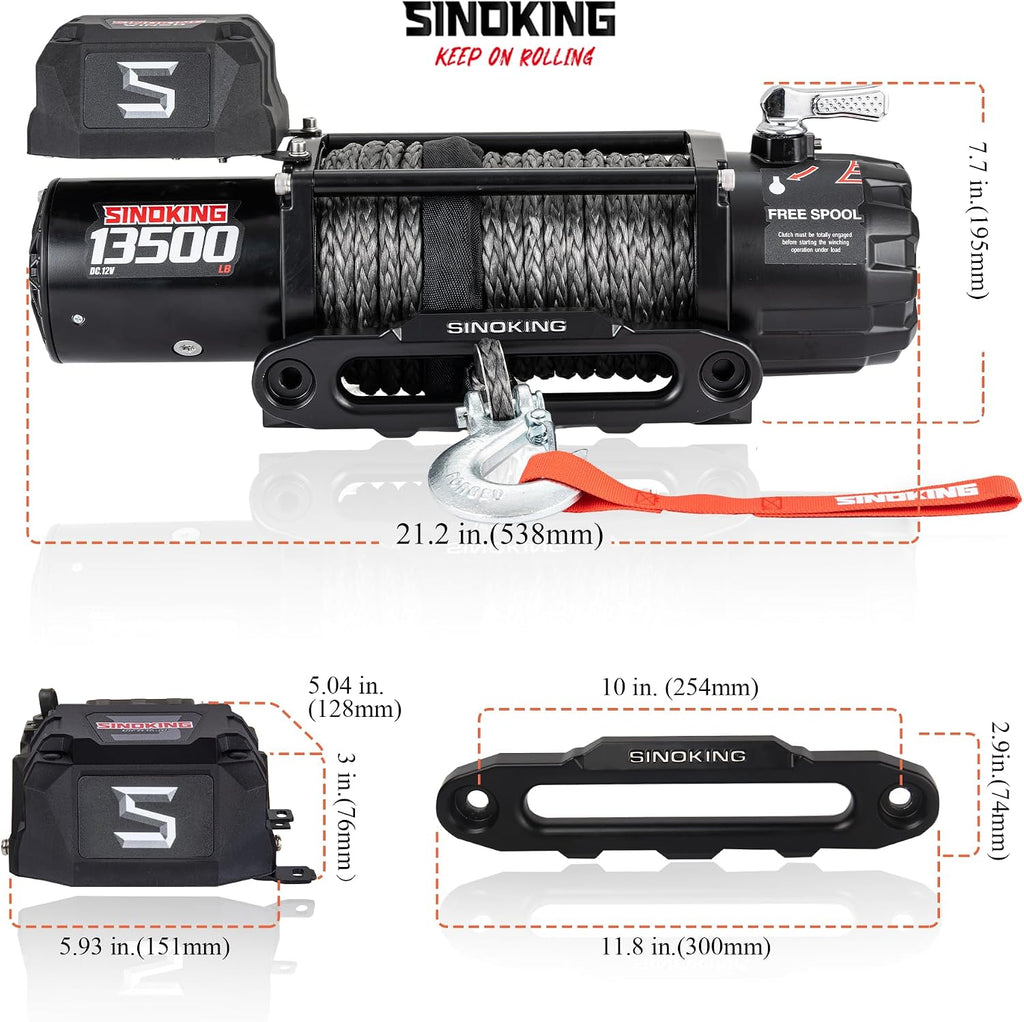 13500 lb Electric Winch for Jeep, Truck, SUV, Trailer Winch & Boat Winch – Heavy Duty Synthetic Rope 12V Winch