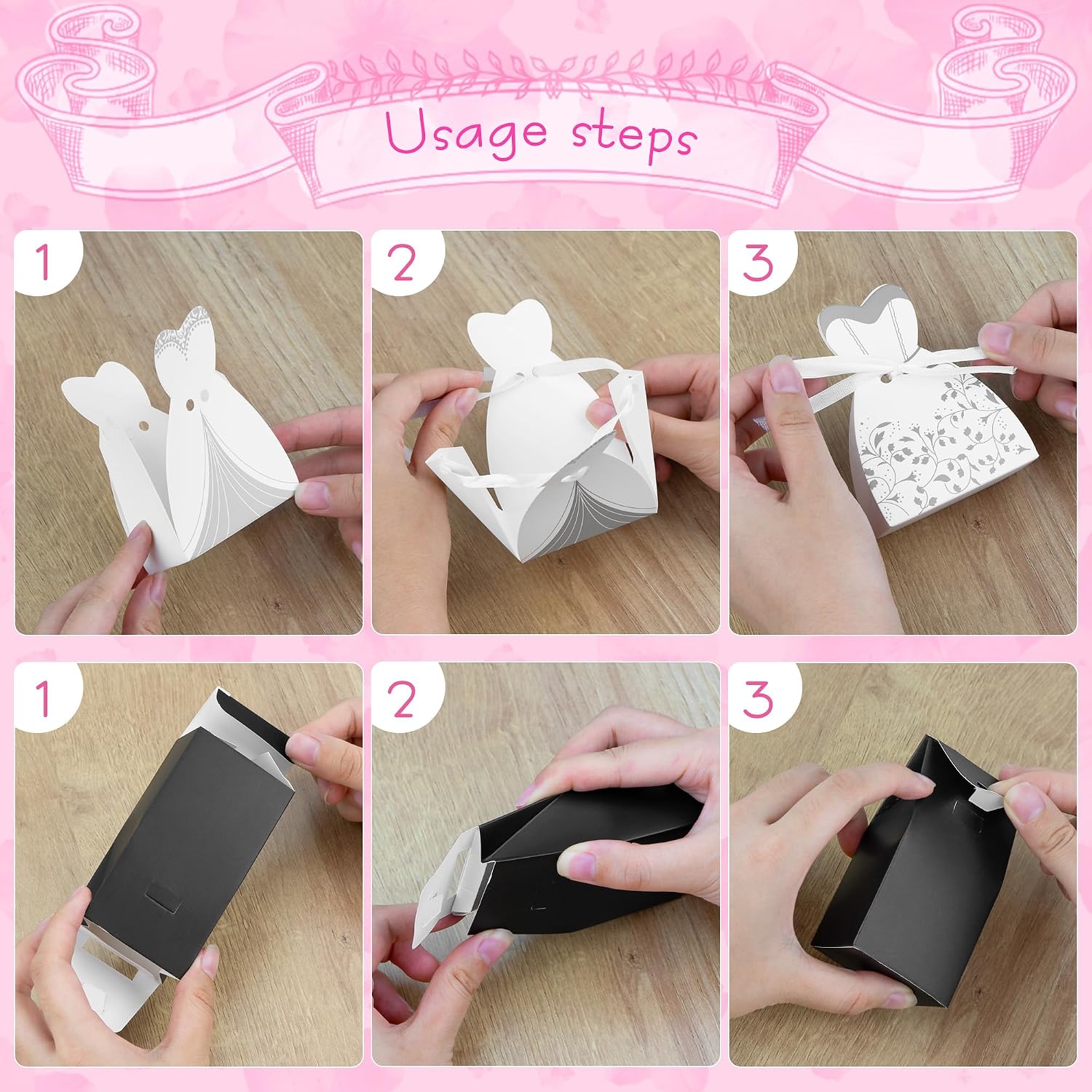 100 Pcs Wedding Candy Boxes, Tuxedo & Bride Favor Boxes, Creative Vintage Wedding Treat Bags with Ribbon for Bridal