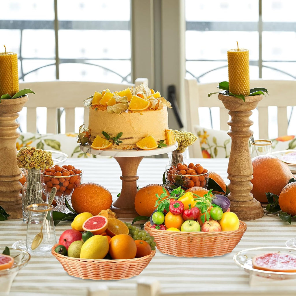16 Pcs Oval Small Plastic Wicker Bread Basket 2.36 x 9 x 6.7 Inch Woven Food Fruit Storage Basket Bulk for Serving