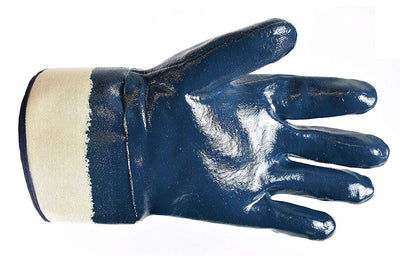 BG105NITRILE Heavy Duty Premium Nitrile Rubber Fully Coated Gloves with Safety Cuffs, Smooth, Blue, Chemical