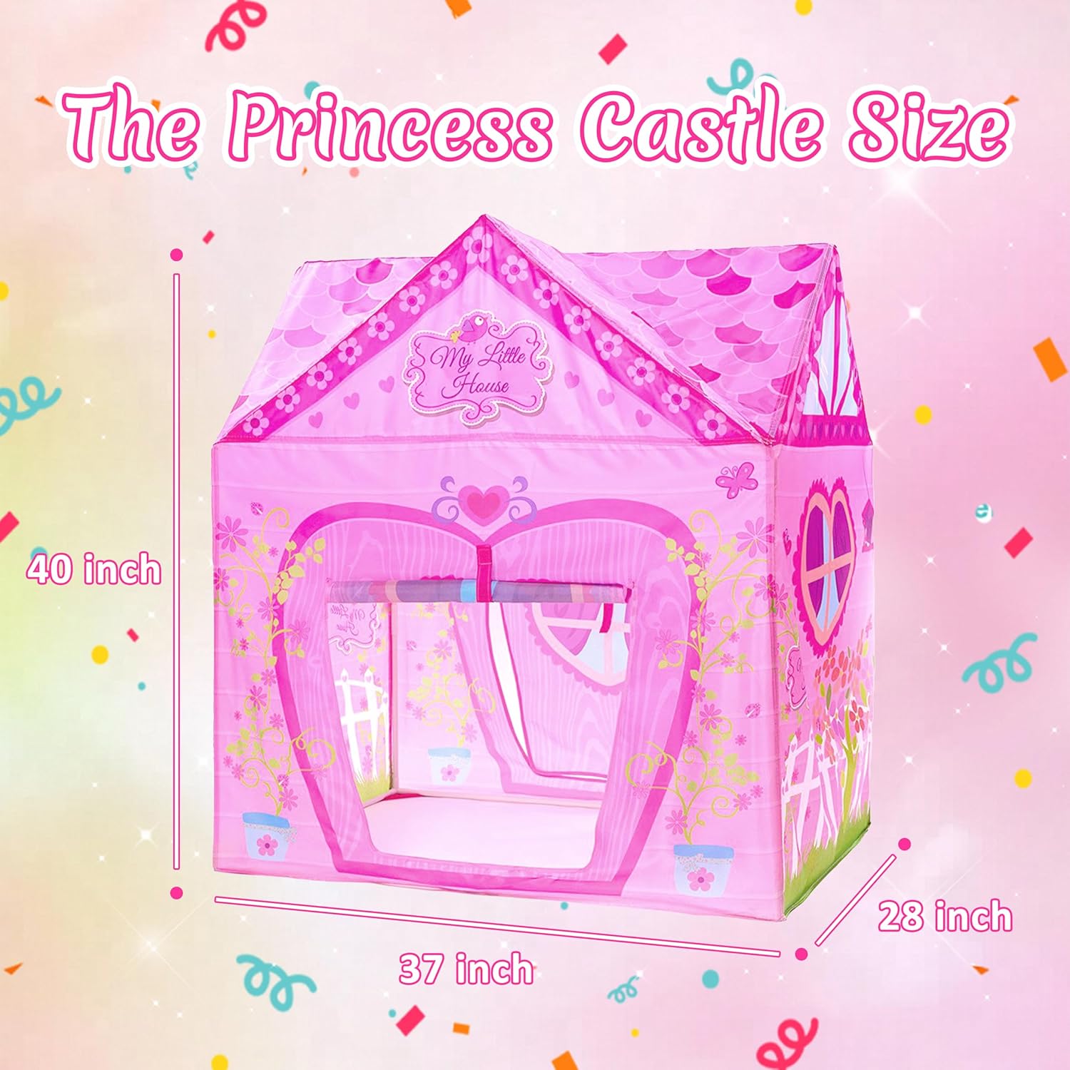 Kids Princess Castle Tent for 2-3 Kids Indoor/Outdoor Playhouse for Toddlers Polyvinyl Chloride PVC 1 pcs Foldable