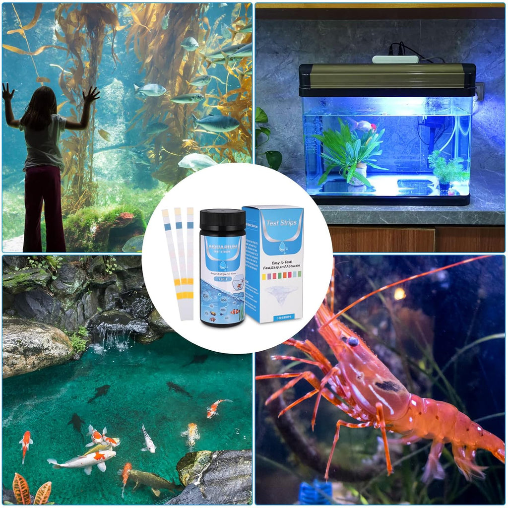 Aquarium Test Strips for Fish Tanks, 7-in-1 with Ammonia, 150 Count