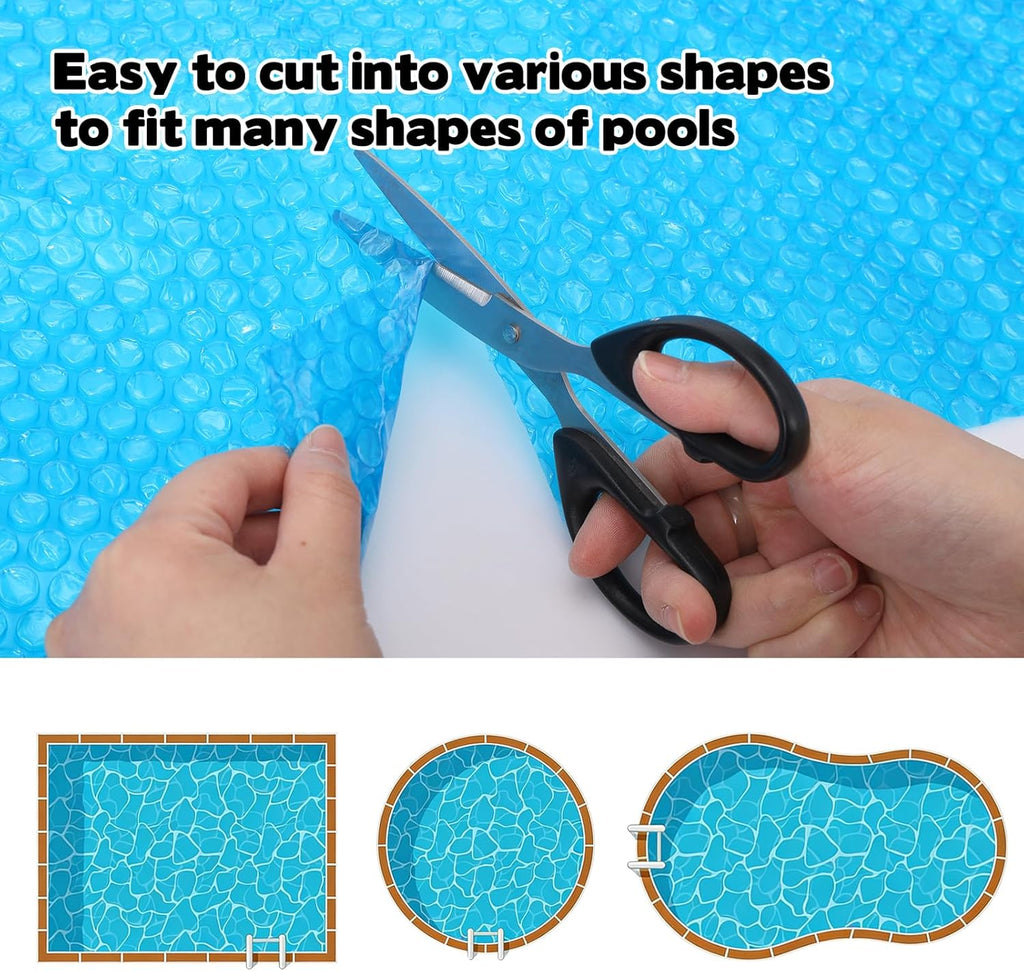 8.5x5.5 Ft Rectangle Solar Pool Cover for Above Pools, Blue Bubble Insulation Blanket for Heating, Heat Retention