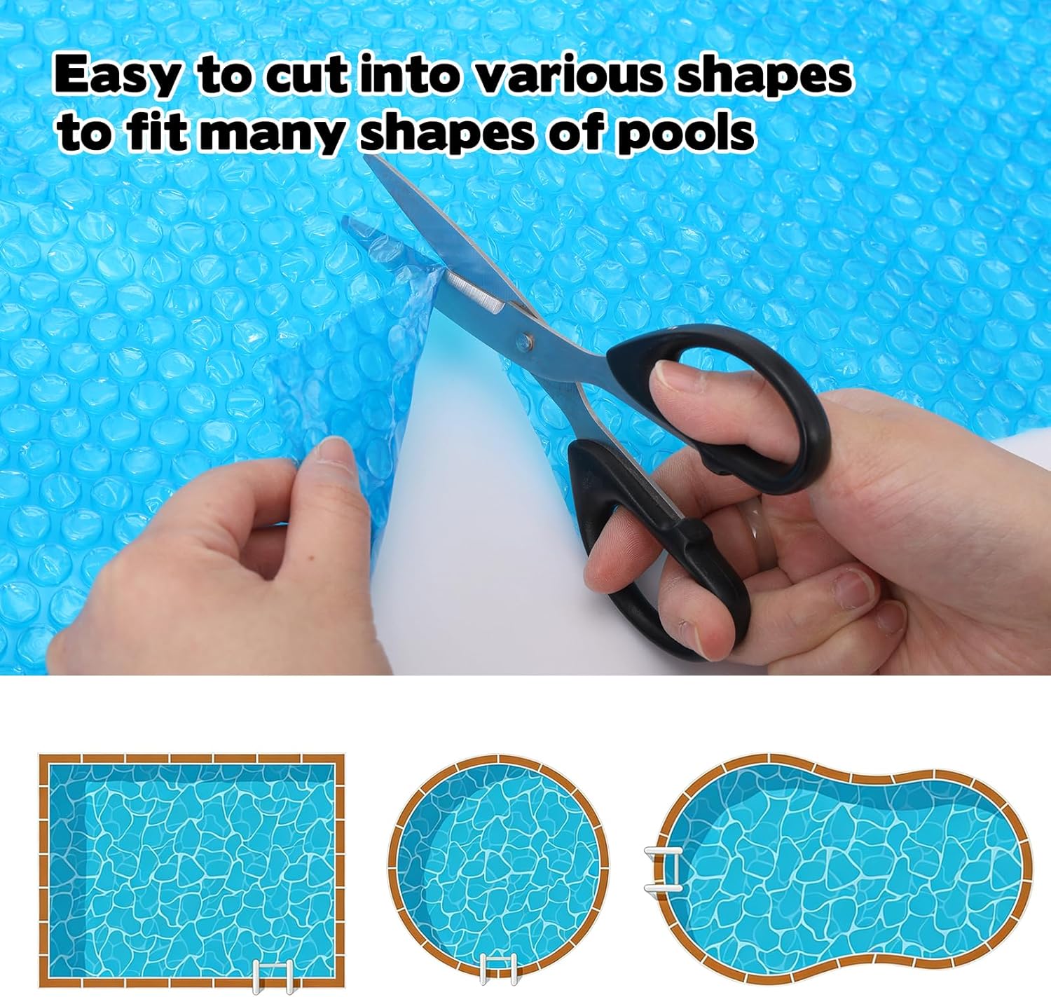 8.5x5.5 Ft Rectangle Solar Pool Cover for Above Pools, Blue Bubble Insulation Blanket for Heating, Heat Retention