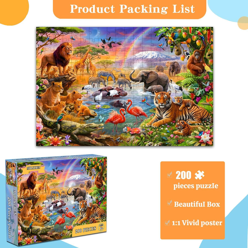 Puzzles for Kids Ages 6-8 8-10 Year Old - Animal World, 200 Pieces Jigsaw Puzzles for Kids, Learning Educational Toys