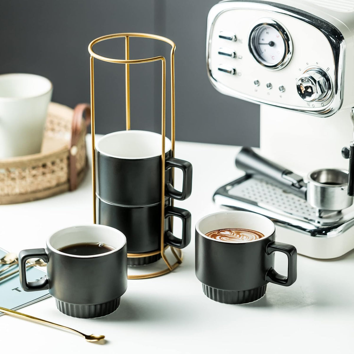 Halloween Stackable Coffee Mugs with Stand Set of 4, Space-saving