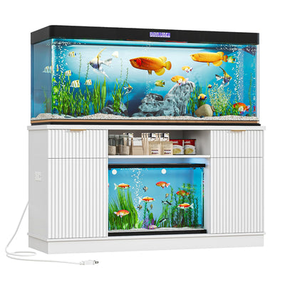 75-120 Gallon Fish Tank Stand with Power Outlet & Drawers, White