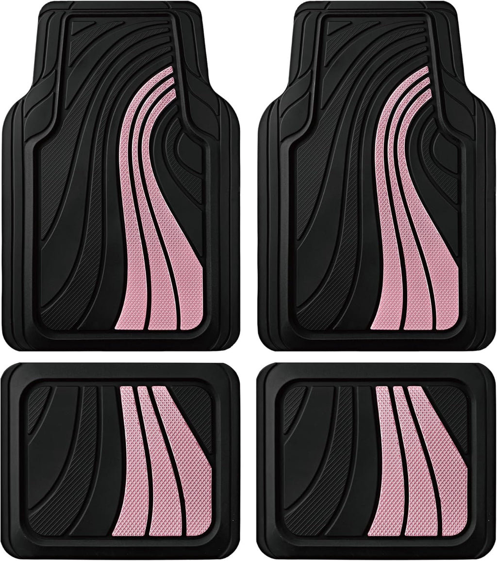 Car Floor Mats Full Set – Front & Rear Car Floor Mats with Aluminum Design, Anti-Slip Backing, All-Weather