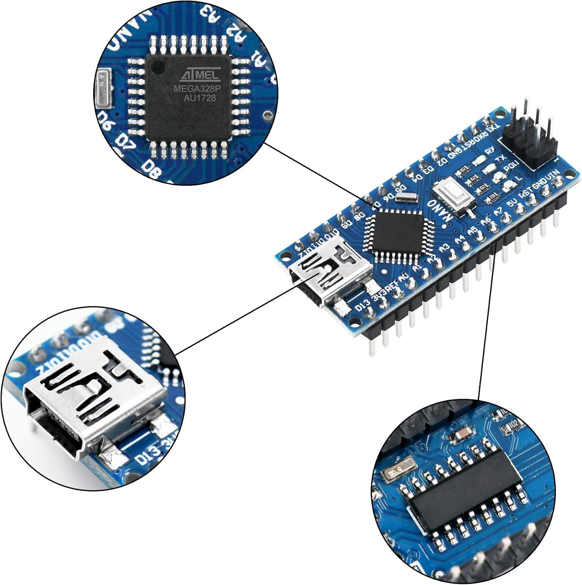Nano V3.0, Nano Board ATmega328P 5V 16M Micro-Controller Board Compatible with Arduino IDE (Nano x 3 with USB Cable)