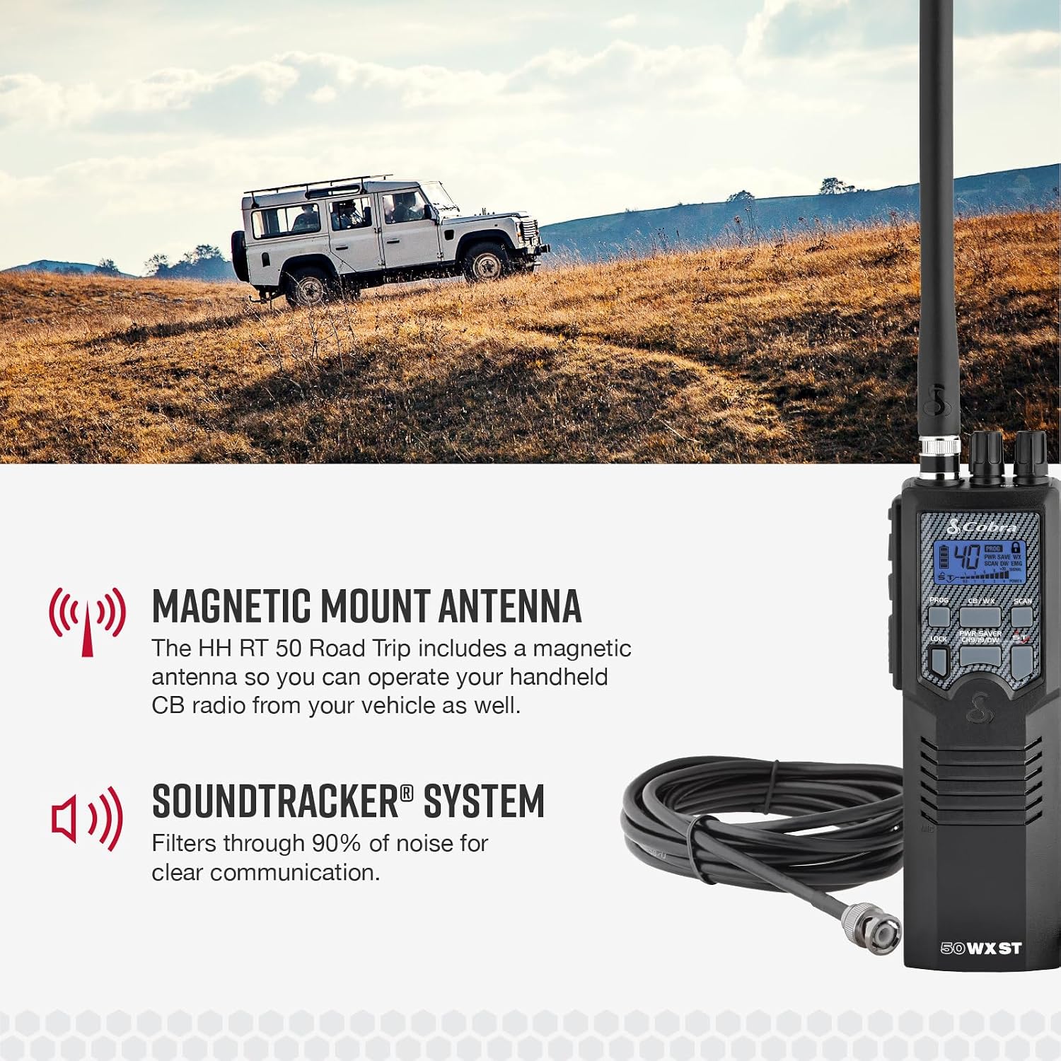 HHRT50 Road Trip CB Radio - 2-Way Handheld Emergency Radio with Access to Full 40 Channels & NOAA Alerts, Rooftop