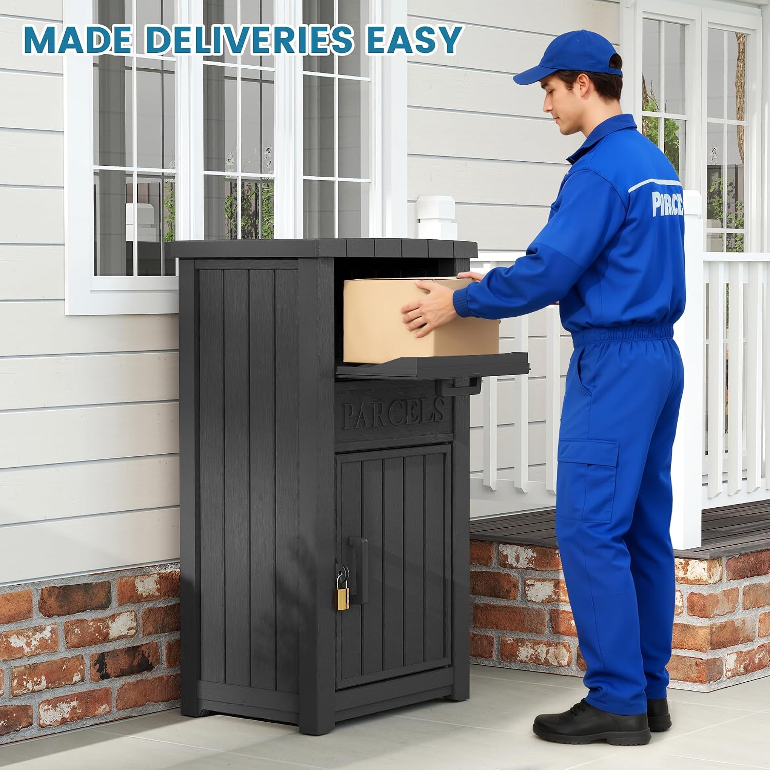 Package Delivery Box for Outside, Parcel Drop Box, Black, 60 Gallon | Large, Lockable & Weatherproof, Anti-Theft