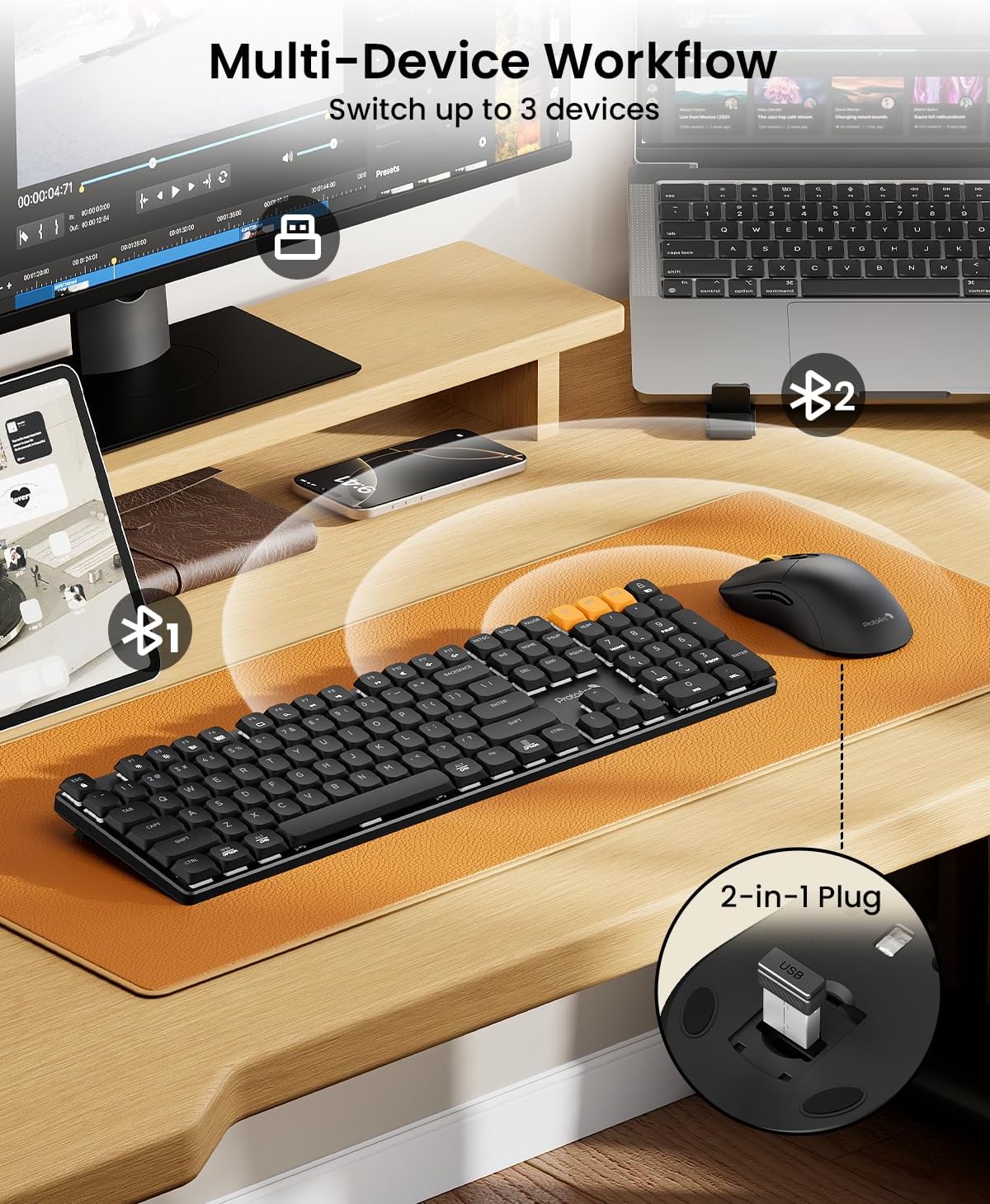 Wireless Mechanical Keyboard and Mouse, No Backlight