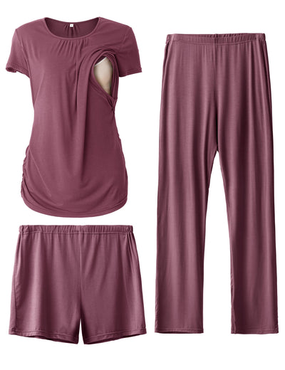 Womens Maternity Nursing Pajamas Set 3 Piece Breastfeeding PJS