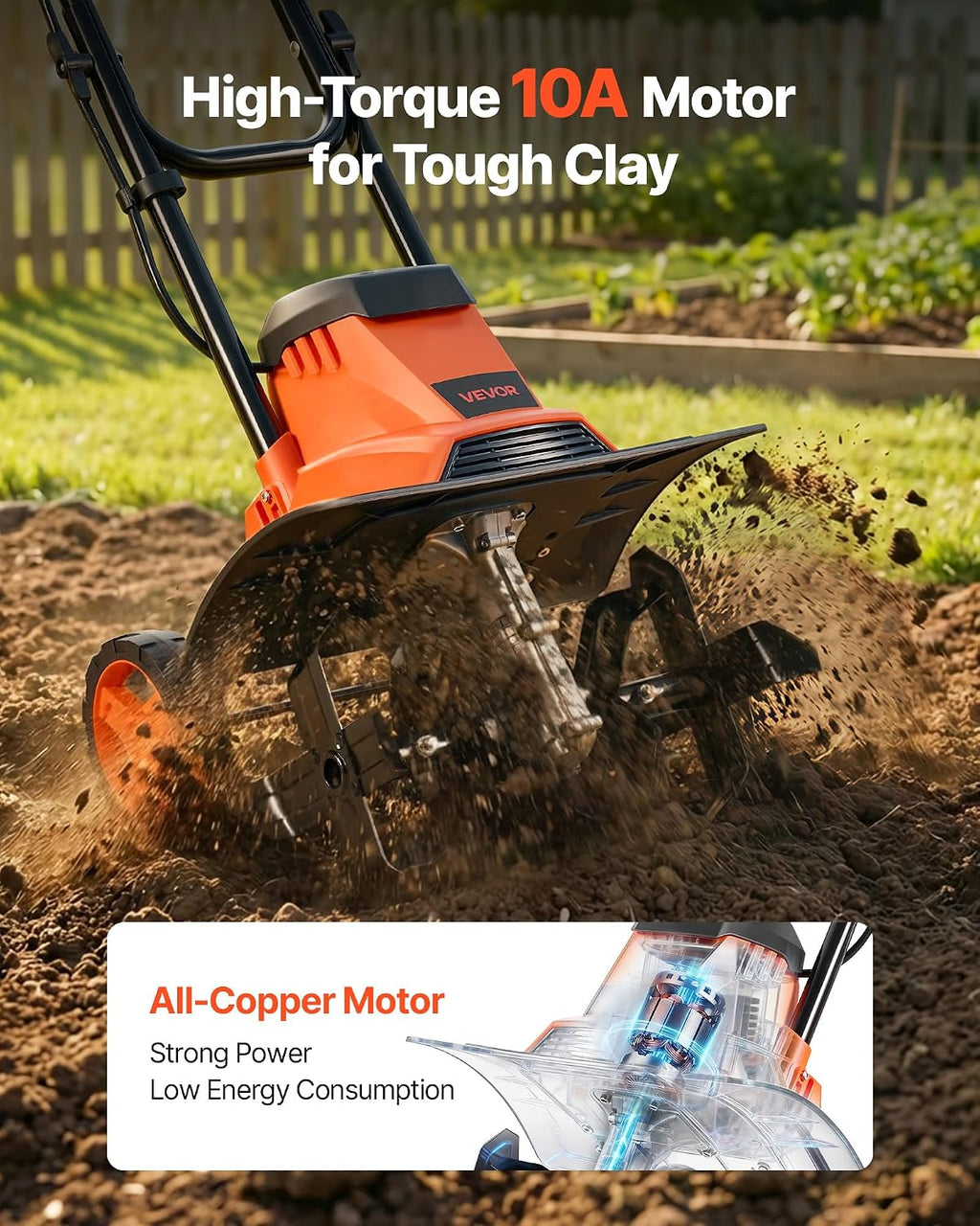 Corded Electric Tiller, 14 Inch Tilling Width Garden Rototiller, 10-Amp Motor Heavy-Duty Tilling Machine, Cultivator