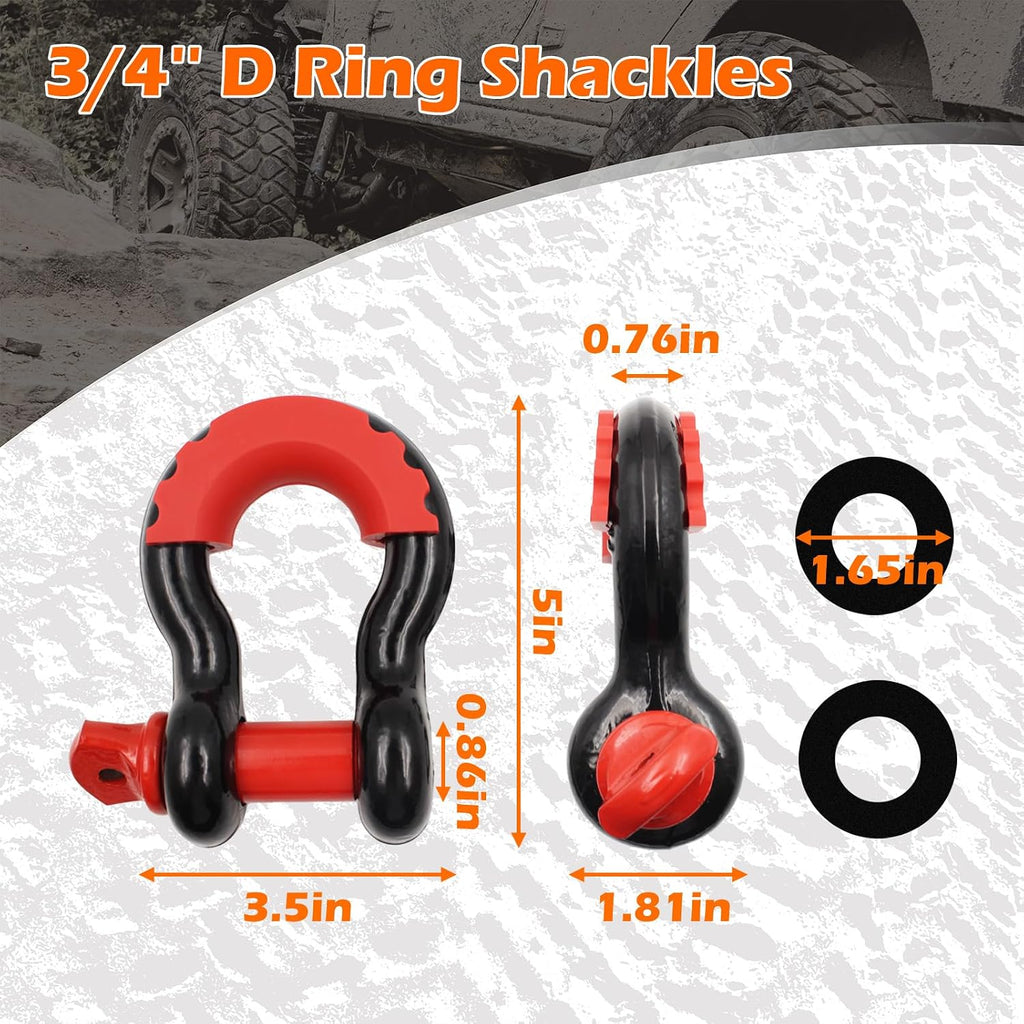Offroad Recovery Strap Kit, 3" x 30ft Tow Strap+ Shackle Hitch Receiver 2 inch 42000 Lbs+D Ring Shackles+Bag, 4x4
