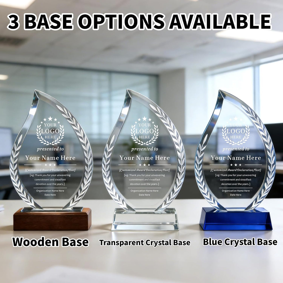 SHIP NEXT DAY, Personalized Crystal Award Trophy - Custom with Company Logo Text & Employee Name, Engraved Award for