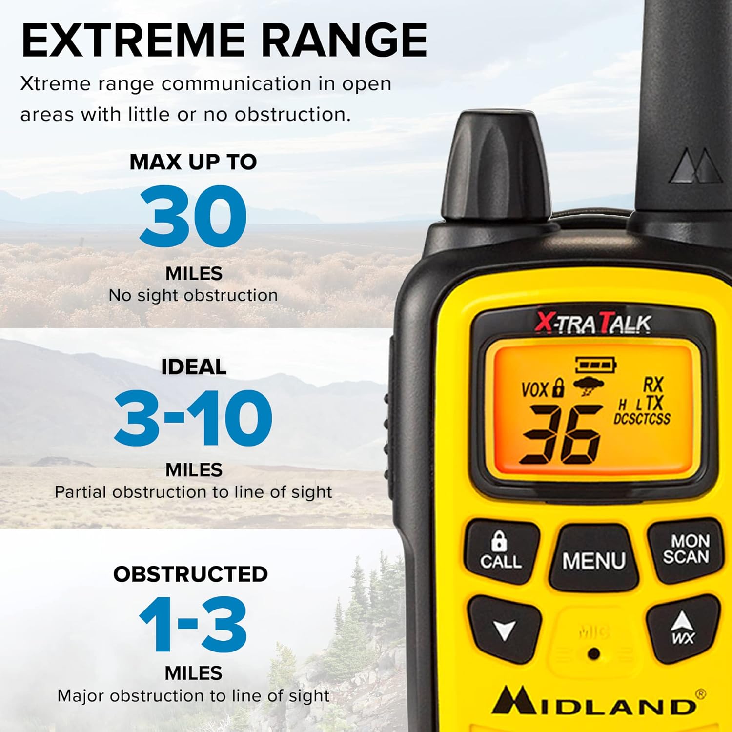 LXT630VP3 FRS License Free Walkie Talkies. Yellow, 2 Pack | Up to 30 Mile Range Walkie Talkie, 36 Channels, 121