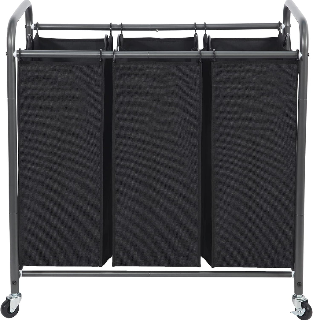 Laundry Sorter 3 Section, 3 Bag Clothes Hamper, Rolling Laundry Cart Basket with Heavy Duty Lockable Wheels and