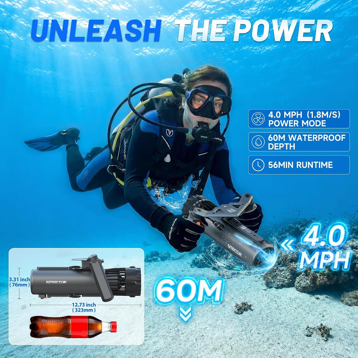 Underwater Scooter, Sea Scooter, 4 MPH, 197 FT Waterproof