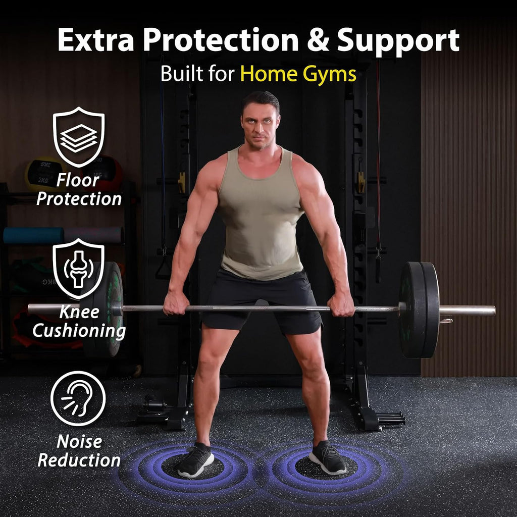 1'' Ultra-Thick 48 Sq Ft Rubber Top Gym Flooring for Home Gym, 12 Tiles High Density EVA Foam Exercise Mats