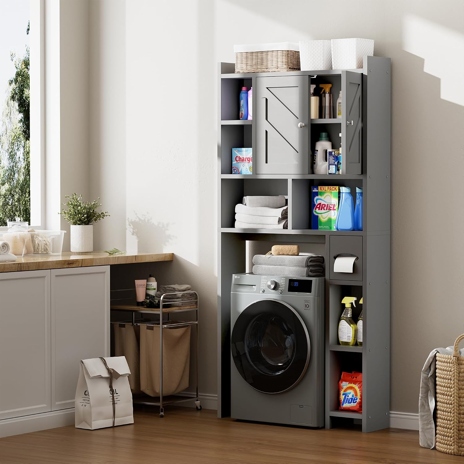Over the Toilet Storage Cabinet, Freestanding Farmhouse Storage Cabinet Over Toilet, Bathroom Organizer with Paper