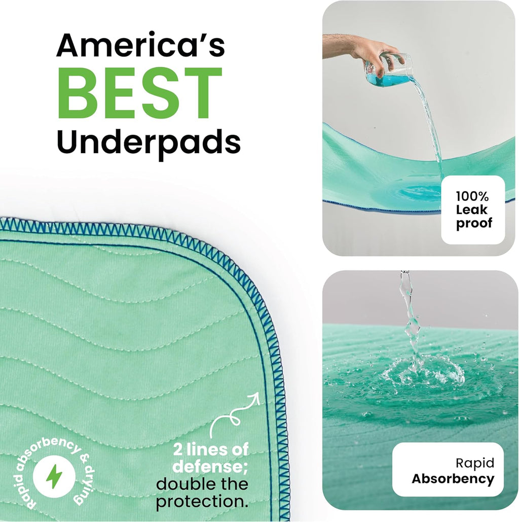 Washable Underpads, Heavy Absorbency Reusable Incontinence Pads