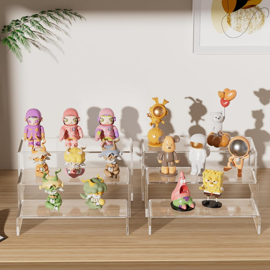 Large Acrylic Display Risers, 2 Set - 6 Pack (12”L~11.6”L~11.2”L) Collectibles Display Shelf, Acrylic Risers Display