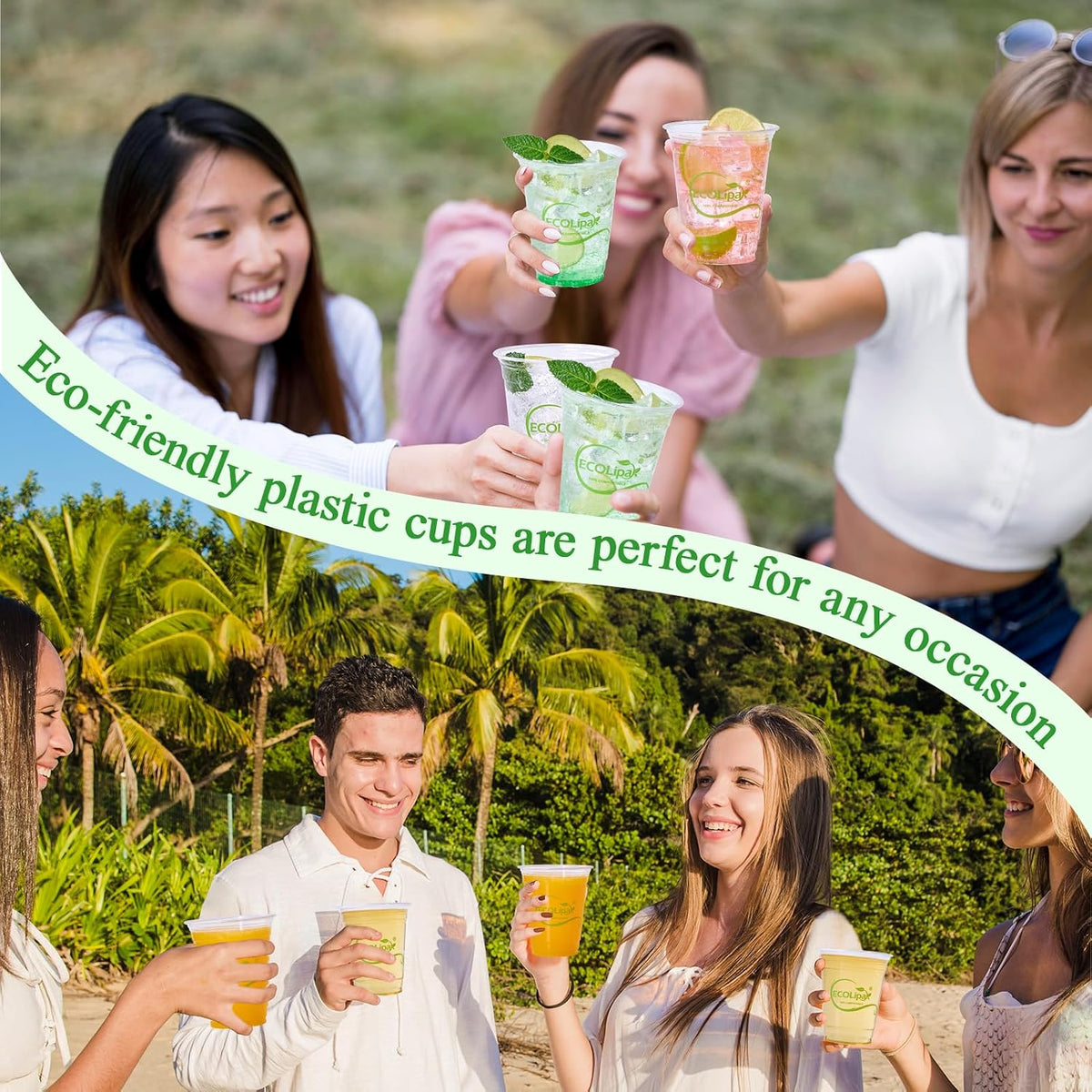 100 Count 12oz Clear Disposable Compostable Plastic Cups for Party