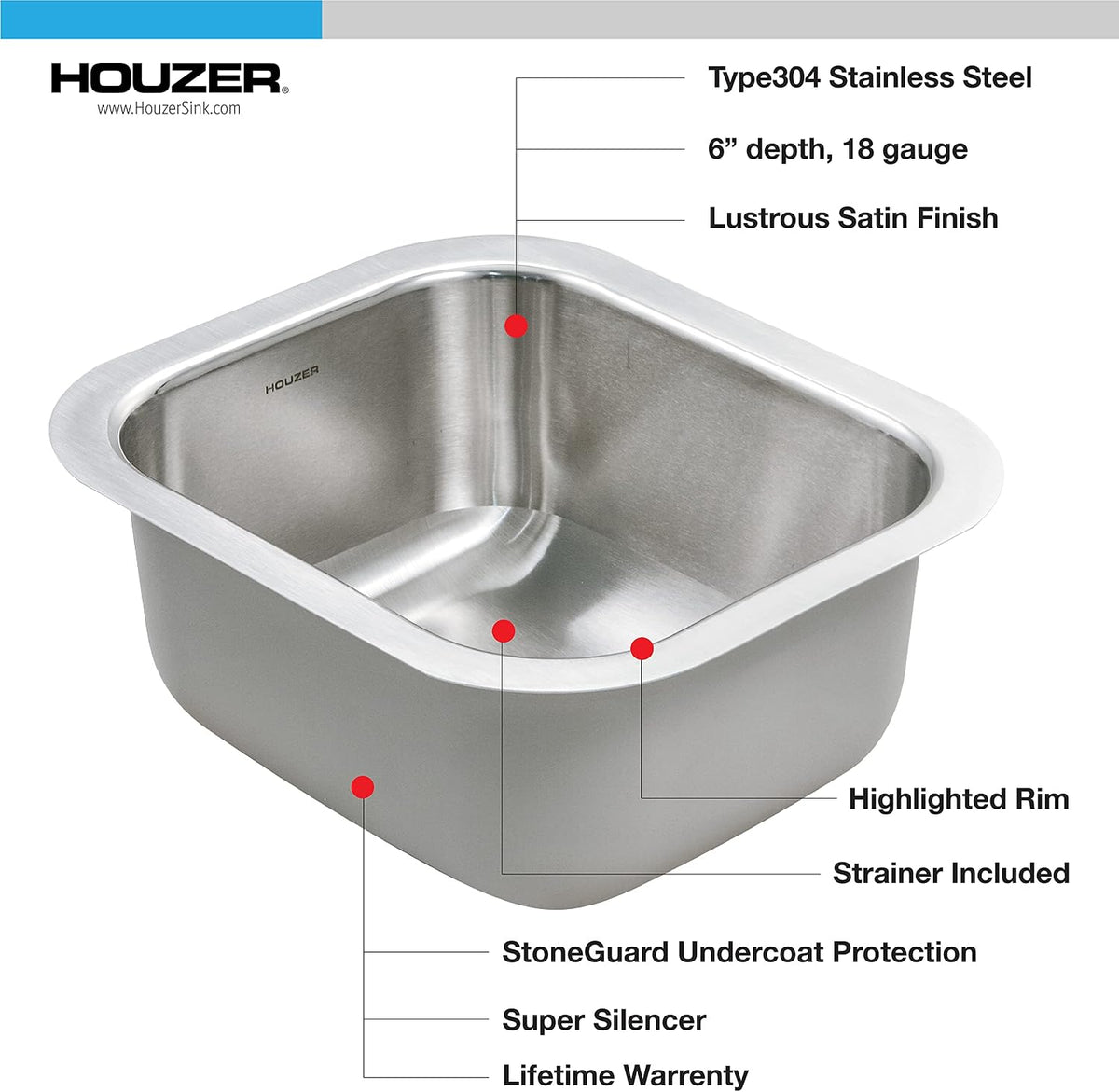 Club Stainless Steel Kitchen Bar & Prep Sink: 10 Inch Undermount Small Sink with Strainer, Durable & Versatile
