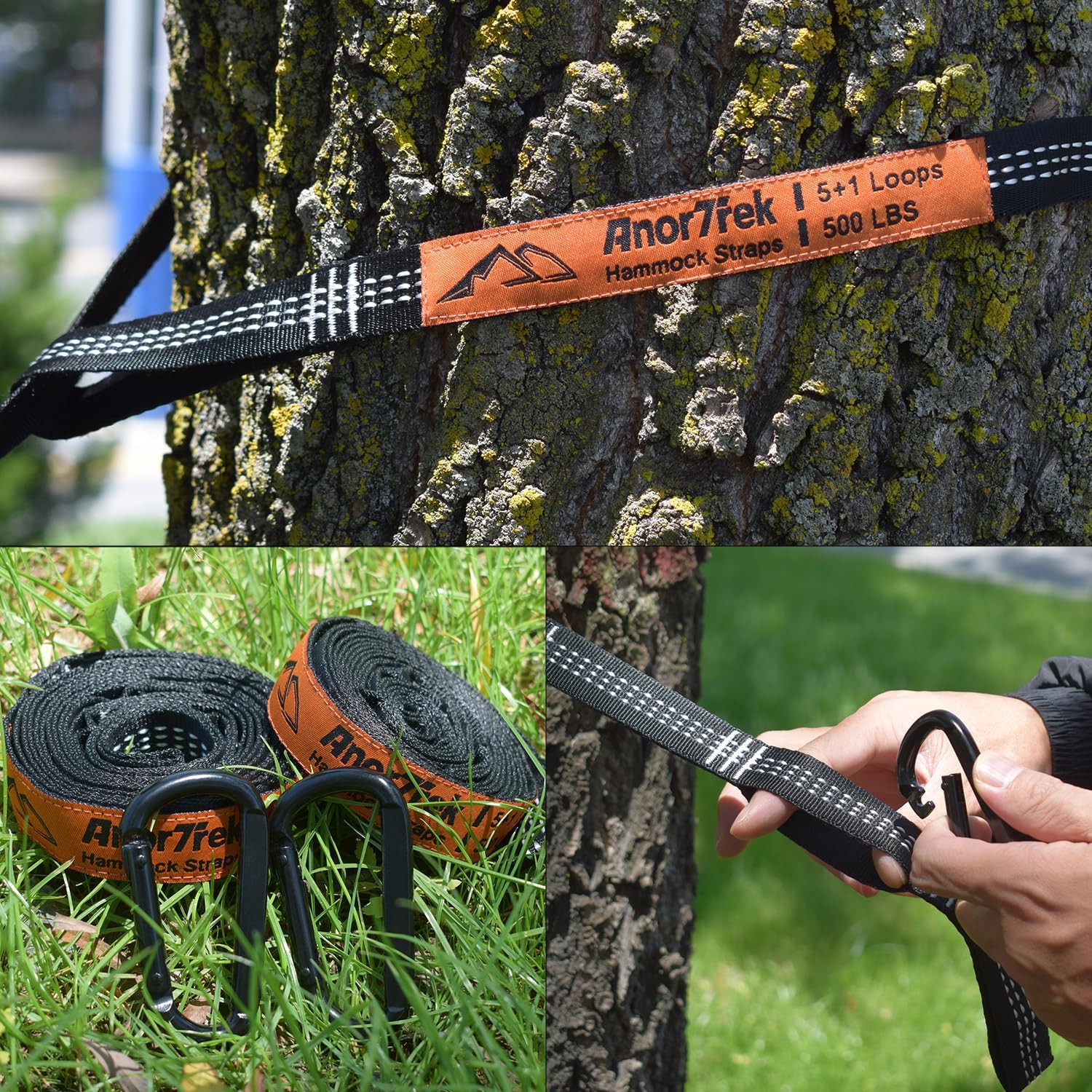 Lightweight Hammock Straps for Trees – 500 lbs per Strap, 8.2 ft with 5+1 Adjustable Loops & 2 Carabiners | Compact