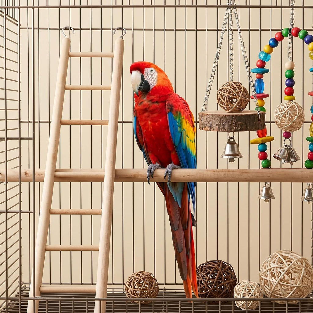 Bird Ladder for Bird Cage 2 Pack Wooden Birds Toys Cage Accessories for Parakeets Parrots Cockatoo (5 Step & 7 Step)