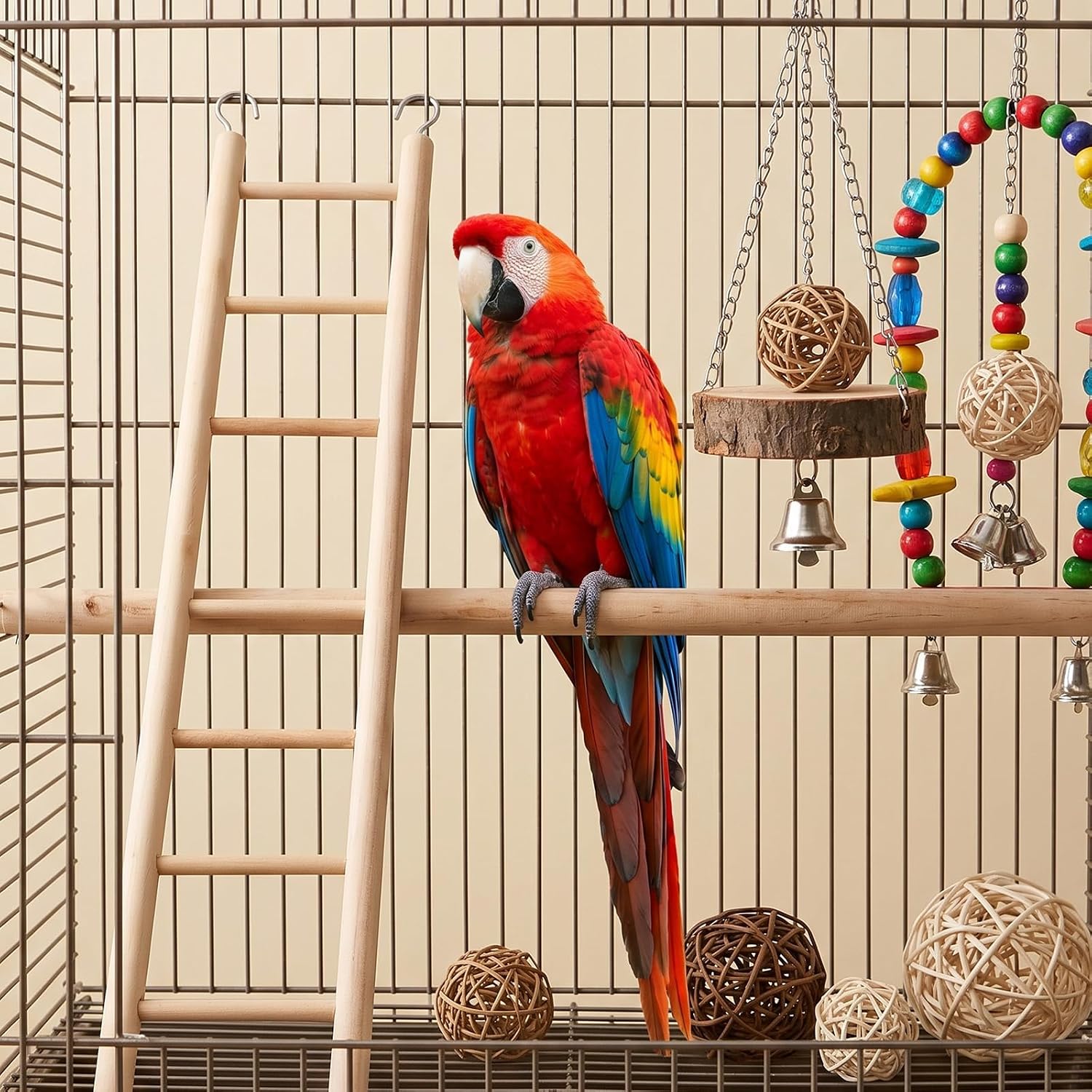 Bird Ladder for Bird Cage 2 Pack Wooden Birds Toys Cage Accessories for Parakeets Parrots Cockatoo (5 Step & 7 Step)