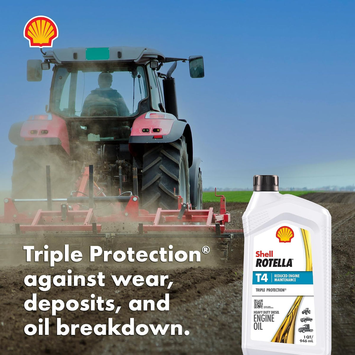 Shell Rotella T4 Triple Protection 15W-40 Diesel Engine Oil, 1 Quart (6 Pack)