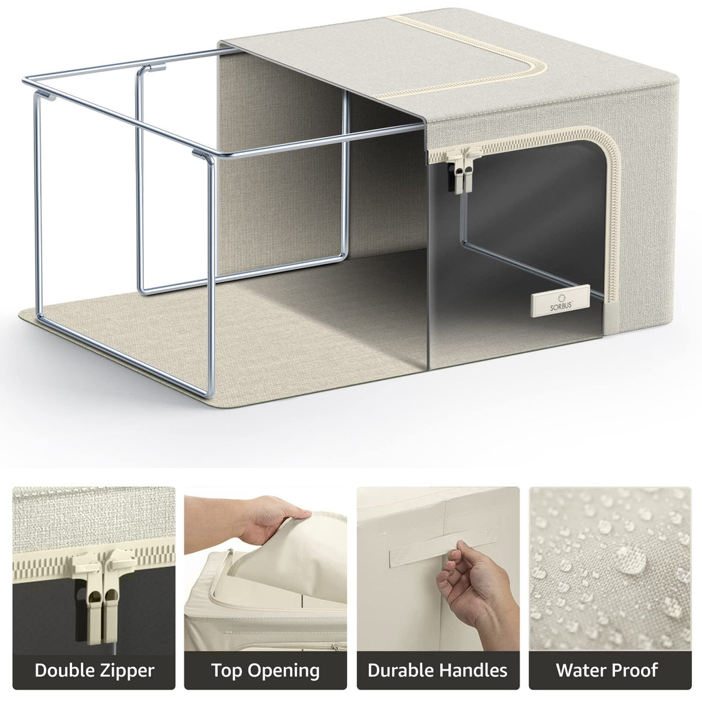 Clothes Storage Bins, Clear Window & Handles (6 Pack, Beige)