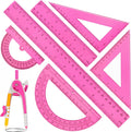 1 Set Plastic Geometry Math Set 7 Pcs Includes 6'' / 4 '' Protractor, Drawing Compass, 45/60 Degree Triangle Rulers
