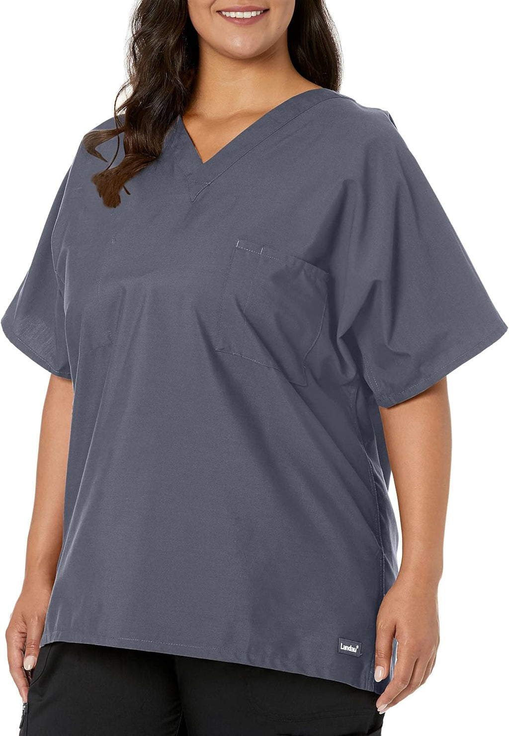 Essentials Unisex Relaxed Fit 1-Pocket V-Neck Scrub Top 7502 Steel Grey