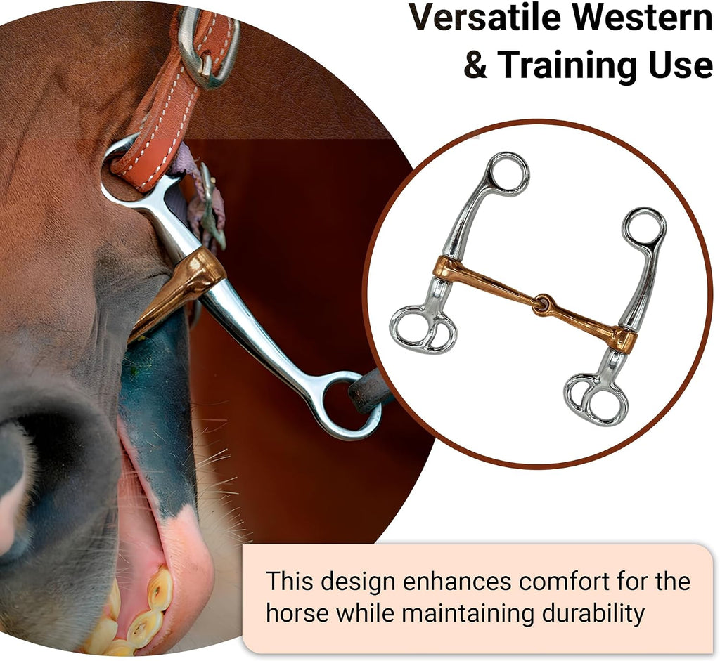 Western Tom Thumb Horse Bit 5” - Copper Mouthpiece, Chrome-Plated Steel, Strong Leverage Training Bit for Control &