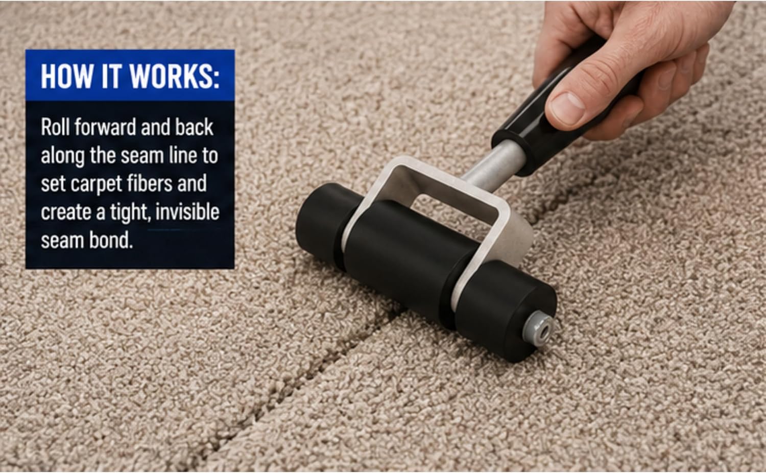 Seam Roller Black Solid Wheel 4 in. – Heavy Duty 3 Offset Rollers for Carpet and Vinyl Installation