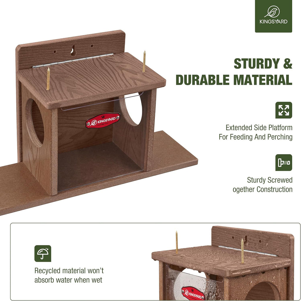 Squirrel Feeder Box for Outside, Recycled Plastic Squirrel Feeder Box with Corn Cob Holders, Easy to Refill & Clean