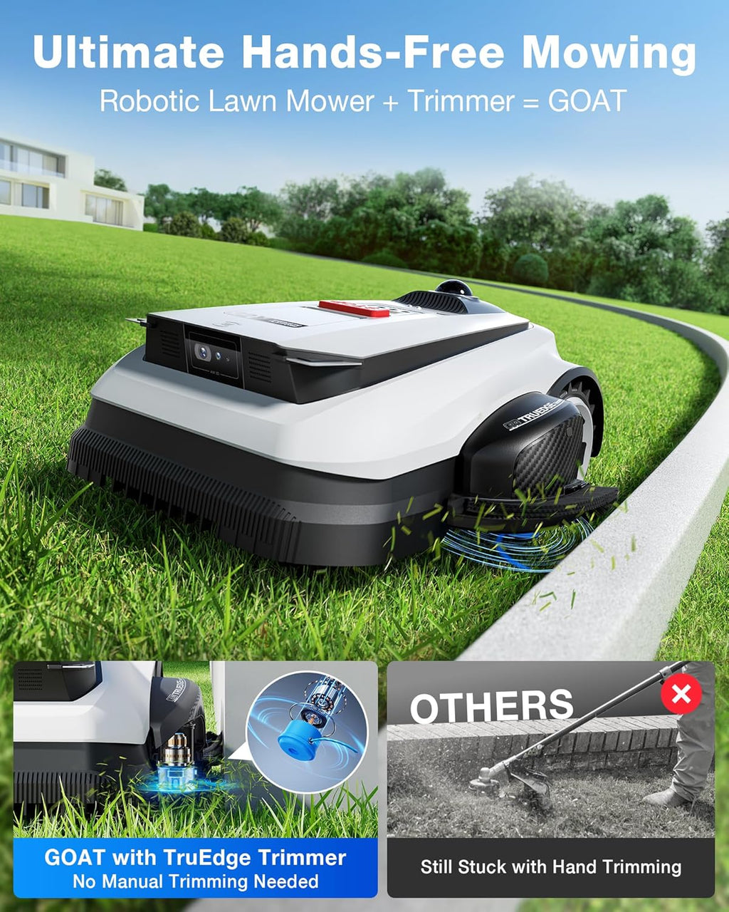 Goat A2000 LiDAR PRO Robotic Lawn Mower for Up to 1/2 Acre, Wire-Free with Dual-LiDAR Auto Mapping, Built-in TruEdge