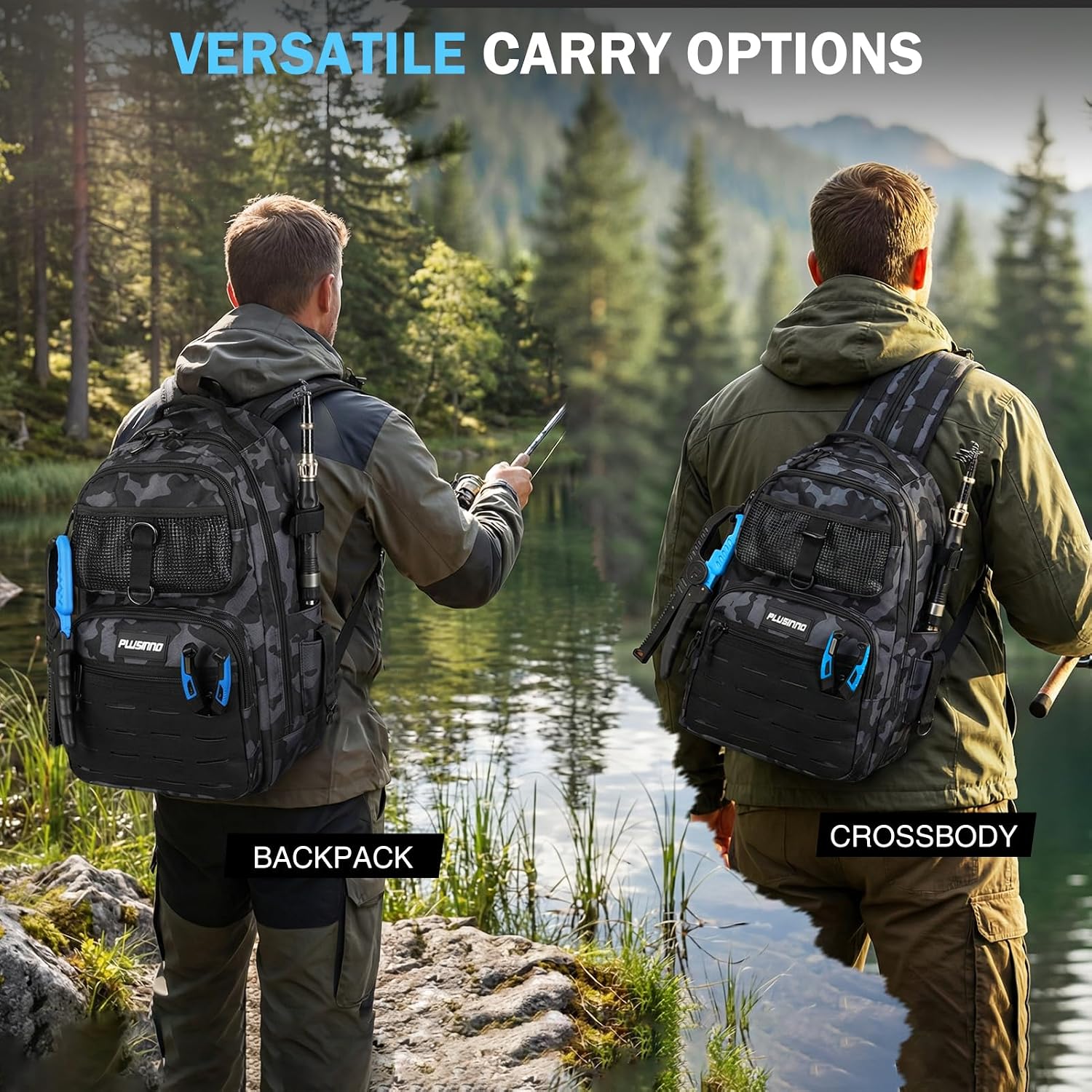 Fishing Gear, Fishing Backpack with Tackle Box, Waterproof tackle Backpack with Rod Holders, Lures, Tools, Pliers &