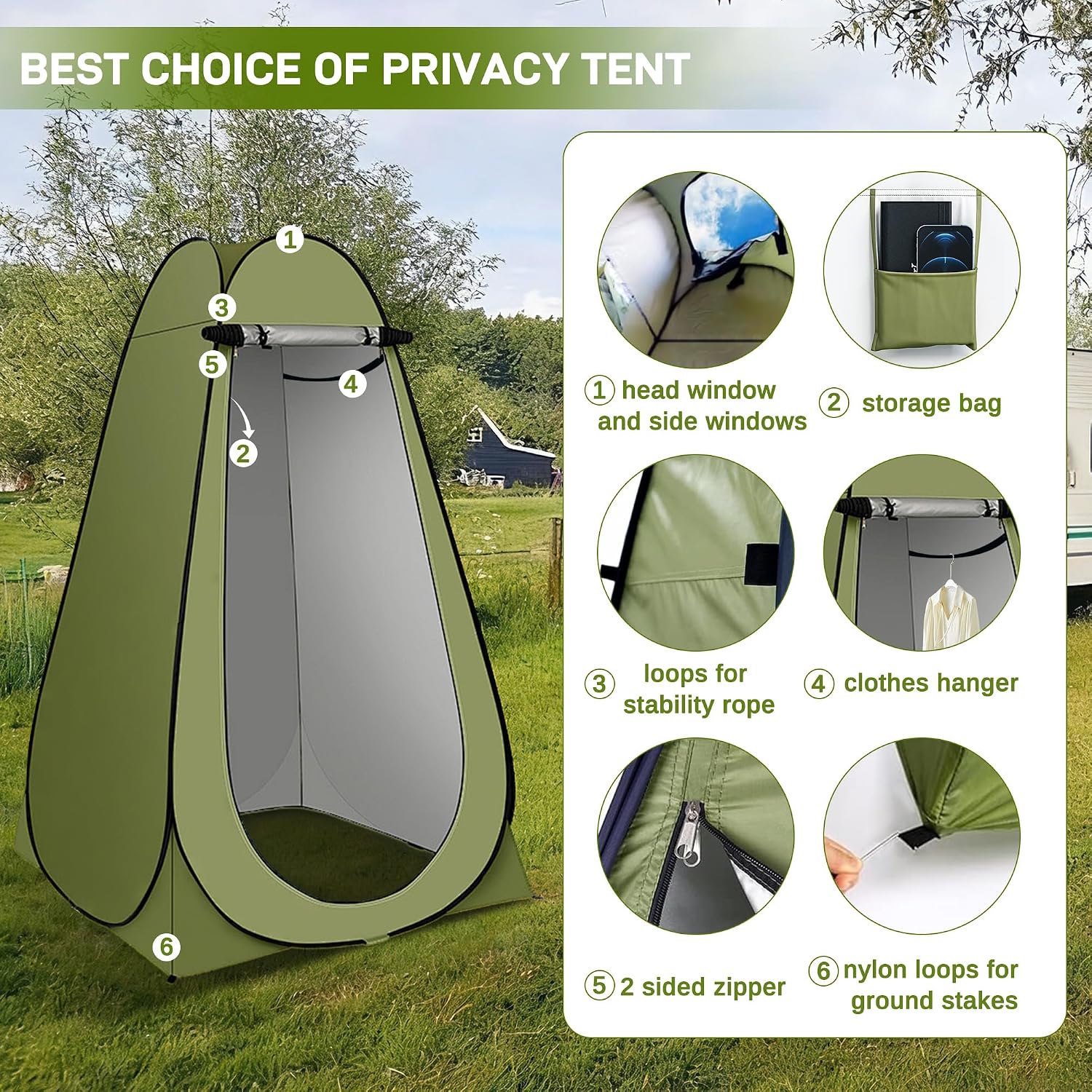 Portable Camping Shower,Upgraded Extra Large Pop Up Privacy Tent Kit with LED Light and Foldable Toilet, 6000mAh LCD