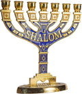 Gold Jerusalem Candle Holder Decorative Judaica 7 Branch Shalom Israel Menorah Jewish Festival 10x10cm