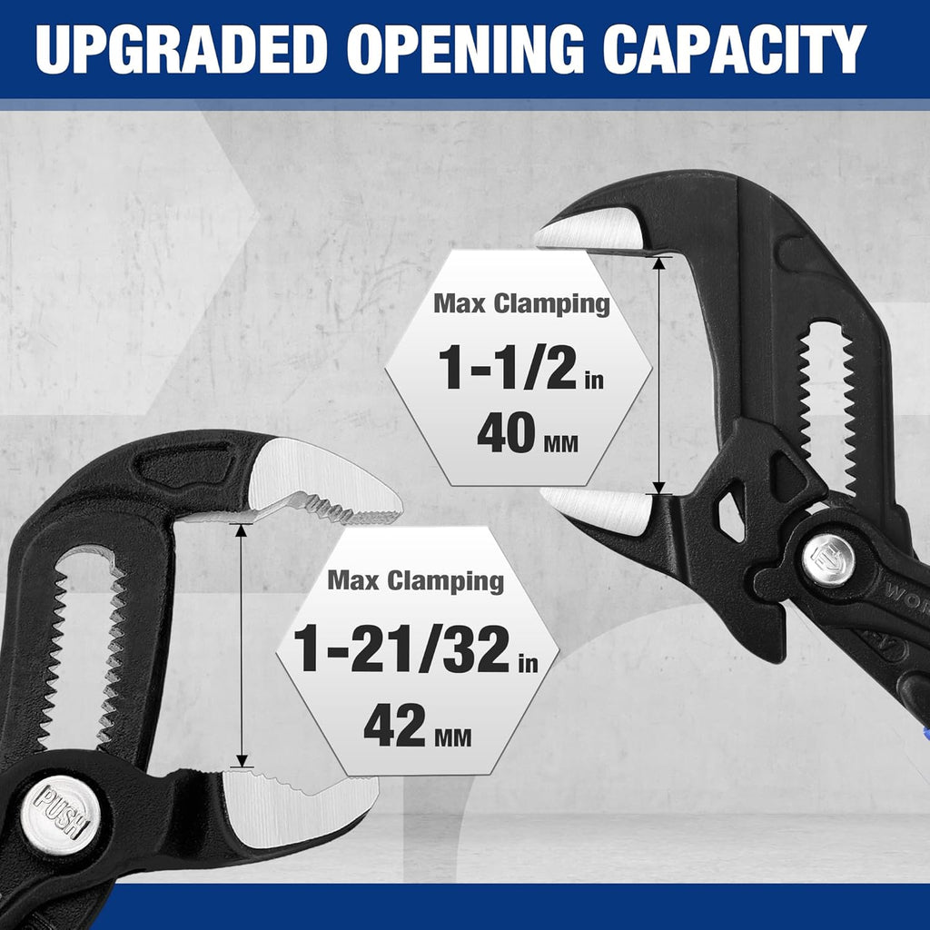 2-Piece 7-Inch Pliers Wrench & Groove Joint Pliers Set, Quick Adjustment, CR-V Steel, Smooth Jaw & V-Jaw, Upgraded