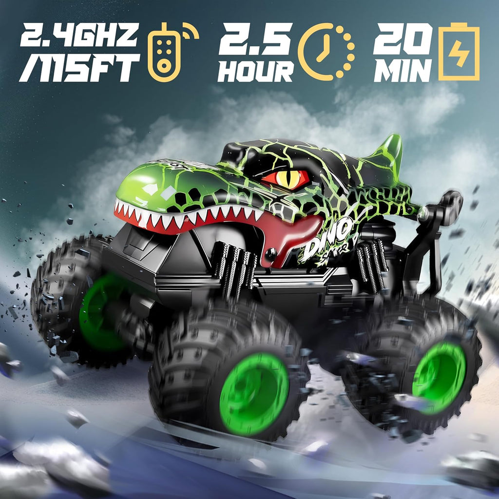 Monster Truck Toys - Remote Control Monster Truck with Light & Music, Dinosaur Toys for Kids, 1:20 Scale RC Truck